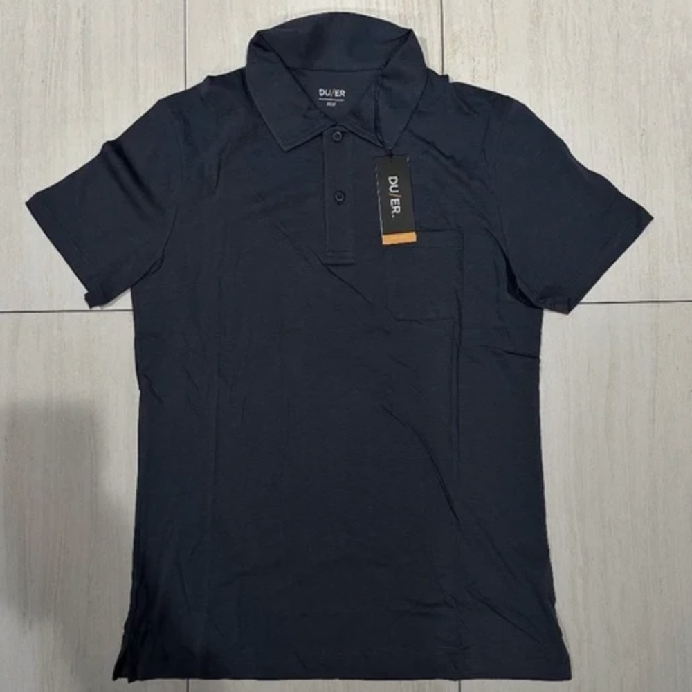 NWT DUER Mens Performance Polo Shirt in Navy, Size Medium